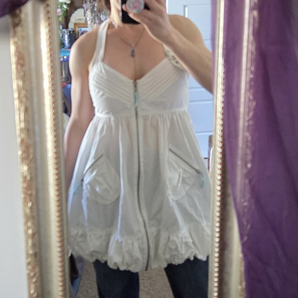 River Island White Halter Tunic with Bubble Hem